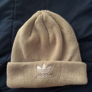 Adidas Tan Ribbed Knit Hat with Trefoil Logo
